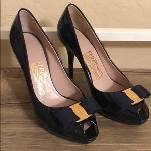 Navy blue patent Salvatore Ferragamo heels